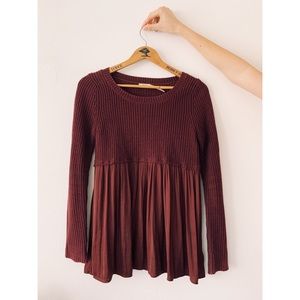 Maroon knit sweater with satin bottom